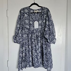 Daughters of India Navy and White Floral Babydoll Dress